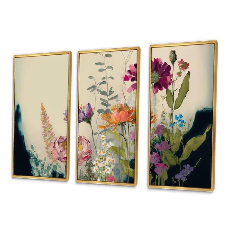 Designart "Painted Blossoming Wildflowers I" Floral Bouquet Framed Canvas Wall Art Print 3